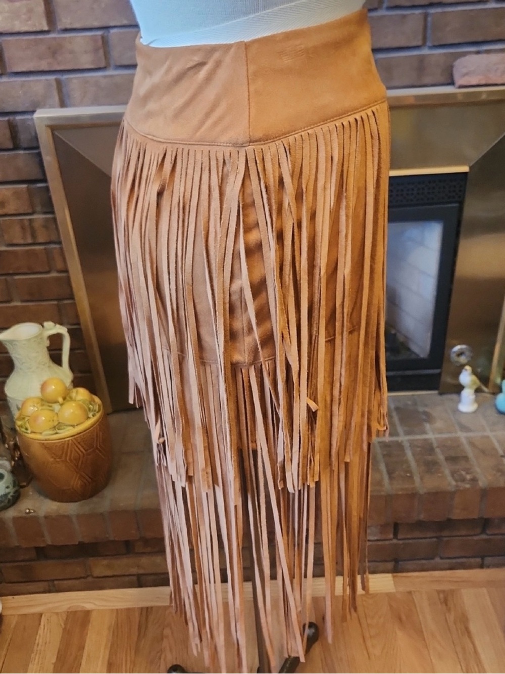 Blue Rain Tan Suede Fringe Maxi Skirt